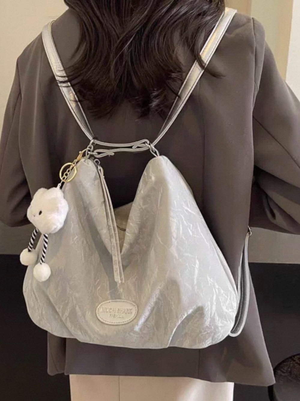 Silver Women's Hobo Shoulder Bag